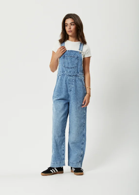 Women's Functional Outdoor Garments AFENDS Womens Louis - Denim Baggy Overalls - Worn Blue