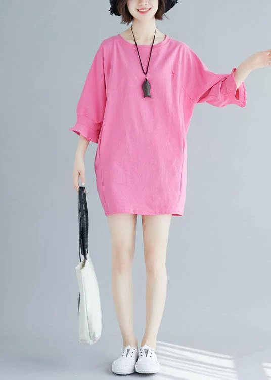 Comfortable Garments For Women Loose rose Cotton Long Shirts flare sleeve Midi summer Dresses