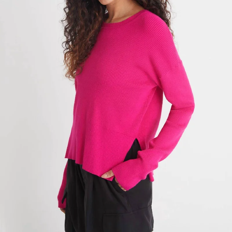 Women's Resort Attire Nola Rib Crewneck Sweater In Fuchsia