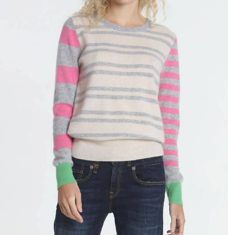 Stylish Women's Outfit Jessie Stripe Crew Sweater In Dune