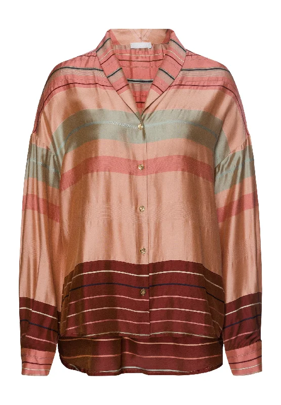 Women's Comfy Loungewear Outfit Hannah Striped Color Block Shirt | Earth Tanned Stripe 74858-2166