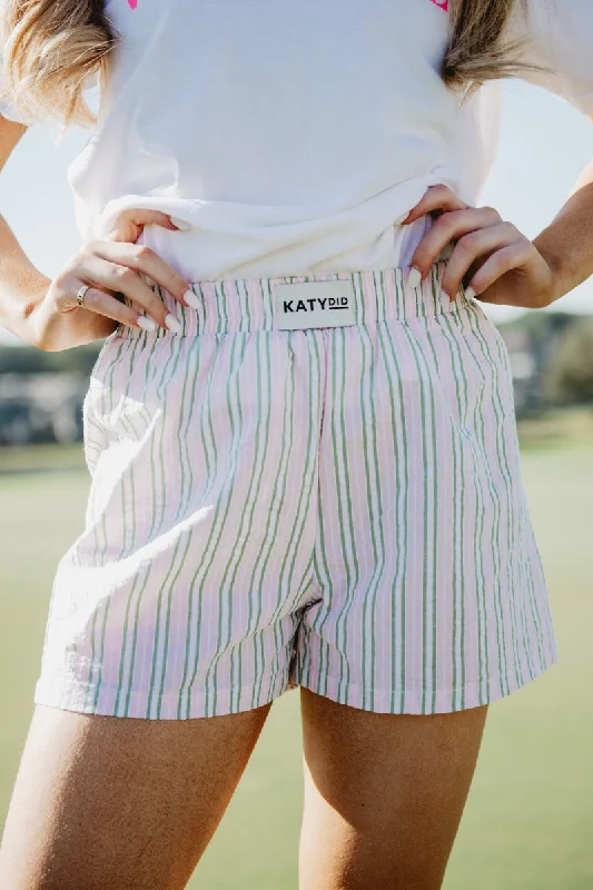 Women's Classic Attire Light Pink and Green Striped Boxers