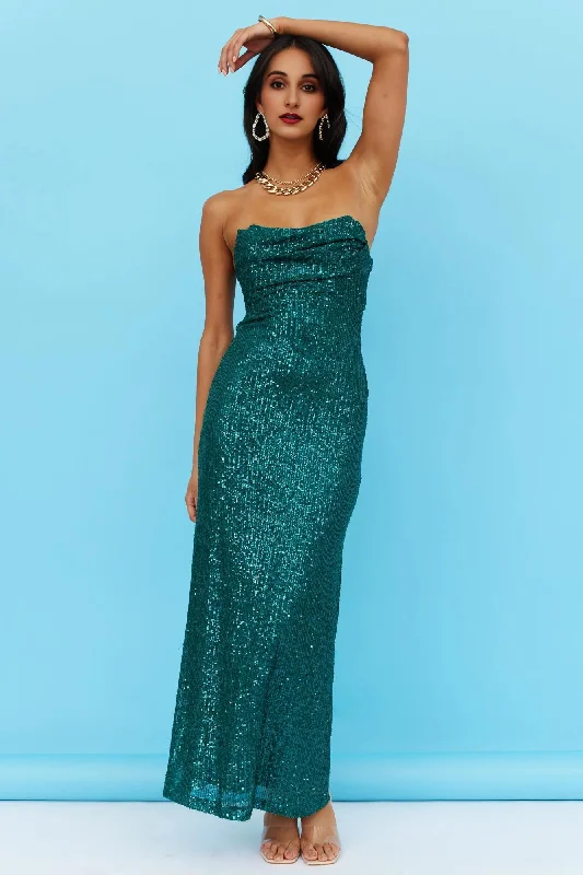 Women's Stylish Professional Garments Finest Words Maxi Dress Green Sequin