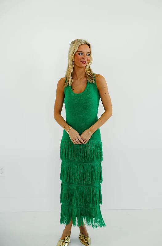 Women's Seasonal Garments Fun In Fringe Dress - Green