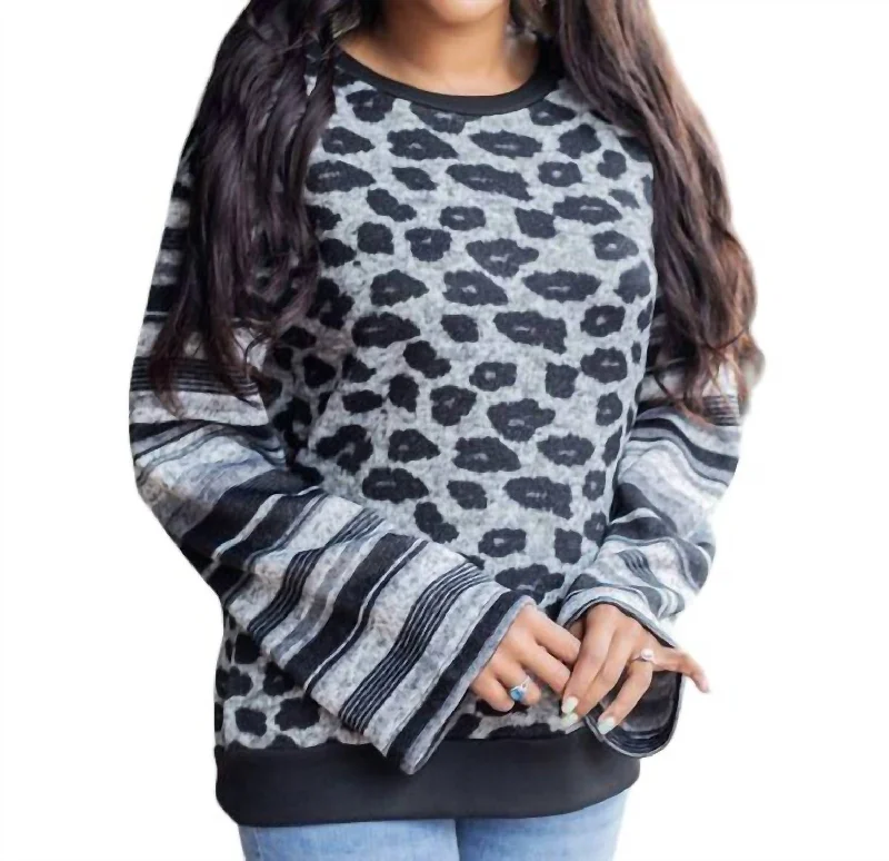 Women's Functional Outfit For Outdoor Activities Forgetting You Long Sleeve Sweater In Gray Leopard