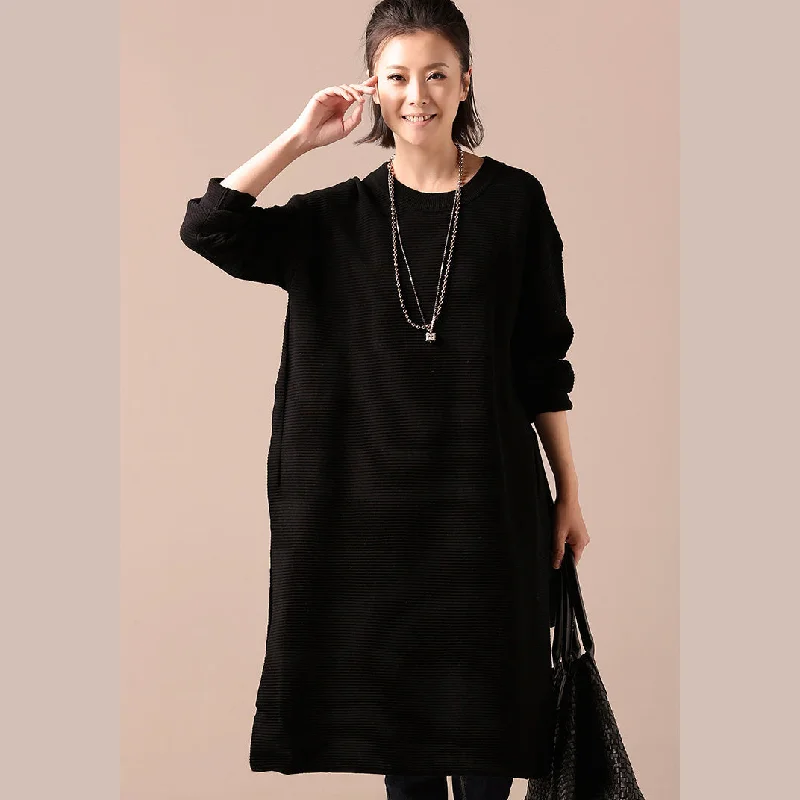 Women's Vacation Garments Comfy Sweater outfits Women side open black DIY knitted tops o neck