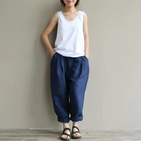 Women's Romantic Outfit Casual Literary Roll-up Trousers  | Zen