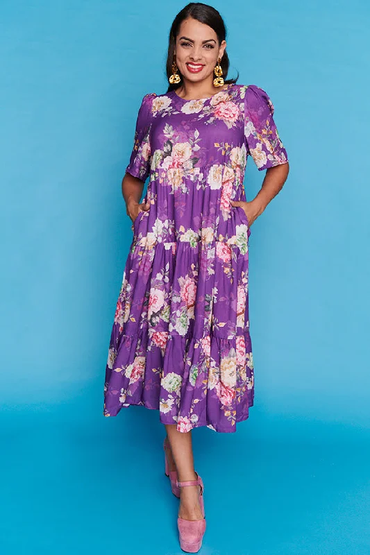 Women's Classic Attire Saturn Antique Purple Floral Dress