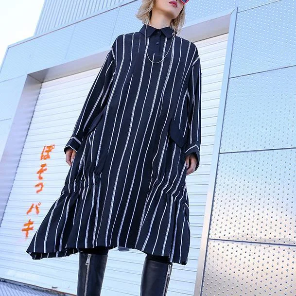 Women's Charming Outfit For Events DIY pockets Cotton clothes For Women Fitted Shirts black striped daily Dresses