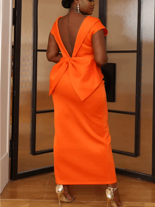 Women's Work Outfit For The Office AOMEI Backless Big Bow Wedding Guest Orange Dress