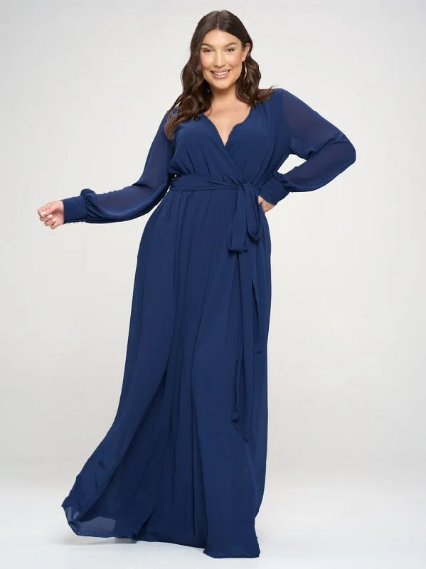 Formal Outfit For Women Abigail Plus Size Chiffon Maxi Dress in Navy