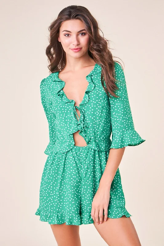 Women's Plus-Size Outfit Mint Julep Polka Dot Bell Sleeve Romper