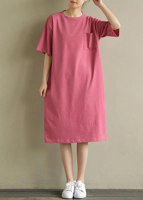 Women's Formal Event Outfit Vivid o neck pockets Cotton tunic Tutorials pink Dress summer