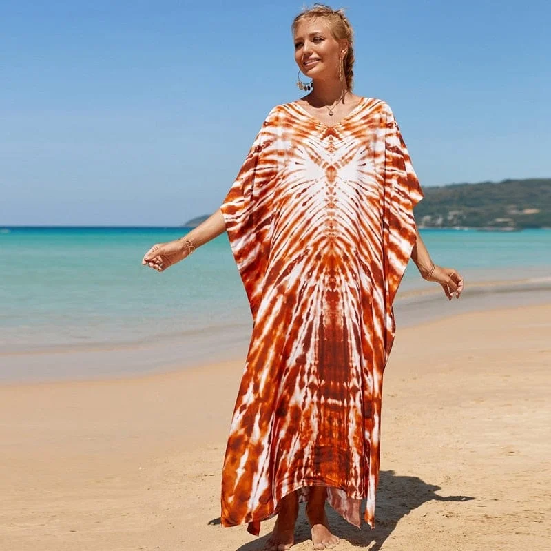 Casual Attire For Women Orange Tie Dye Beach Dress