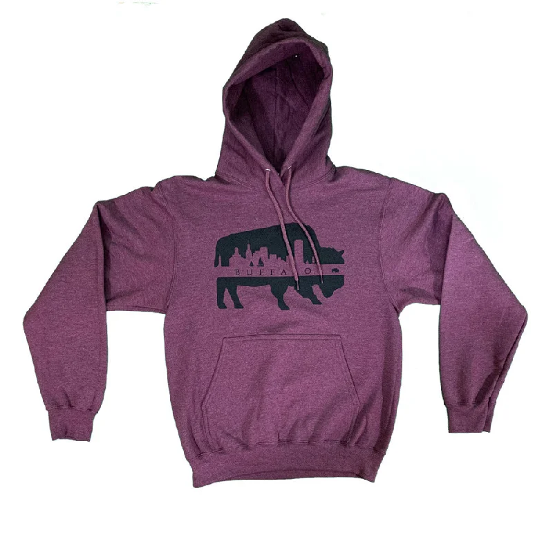 Women's Holiday Outfit Heather Maroon Buffalo Skyline Hoodie