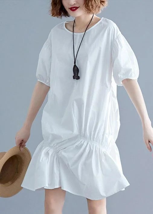 Women's Trendy Garments Beautiful o neck lantern sleeve Cotton pattern white Dresses