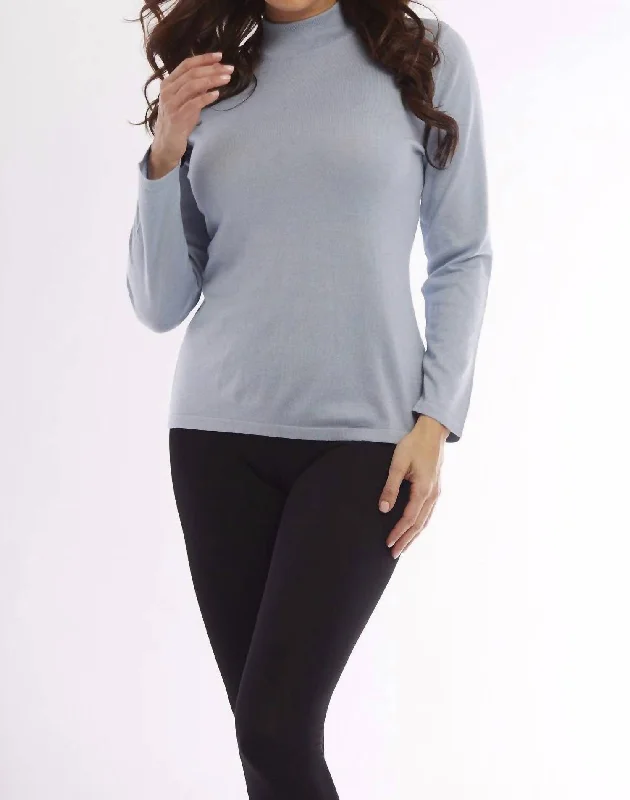 Comfortable Outfit For Women Long Sleeve Mock Neck  Pullover In Sky Blue