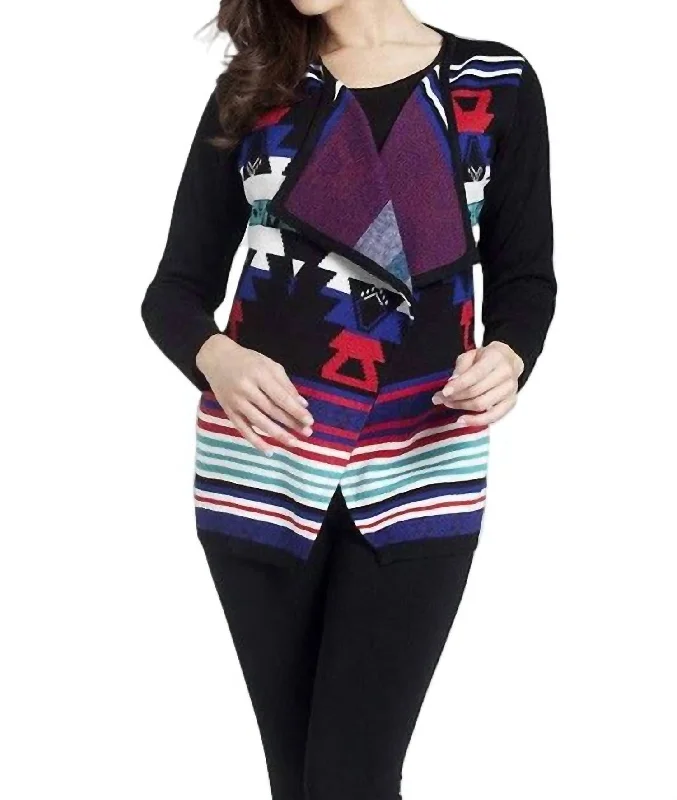 Women's Resort Garments Southwest Draped Cardigan In Black Multi