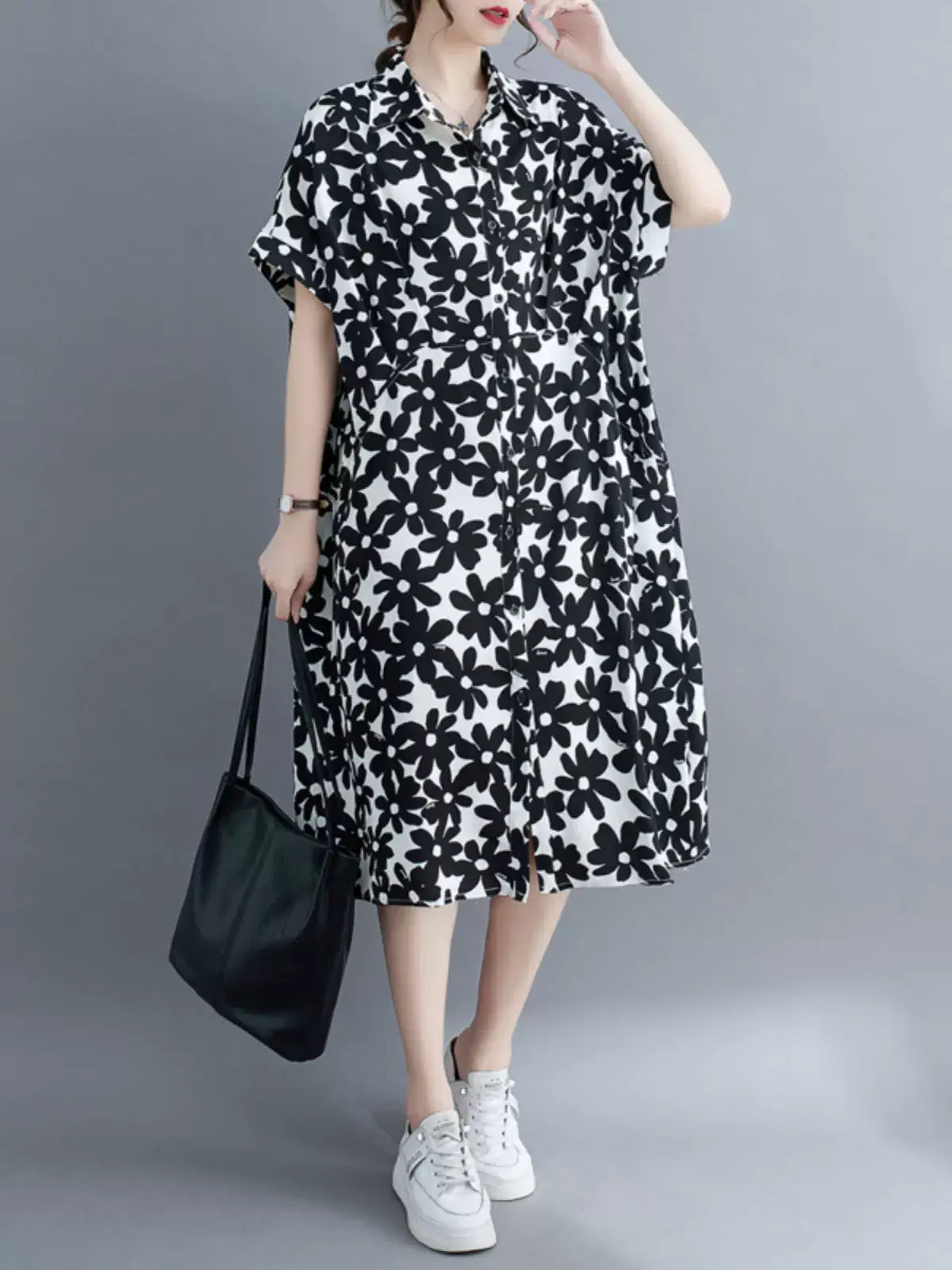 Women's Functional Outdoor Garments Babakud Women Vintage Charm Floral Pocket Shirt Midi Dress