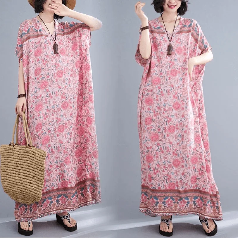 Women's Outdoor Attire Rosy Floral Kaftan Dress