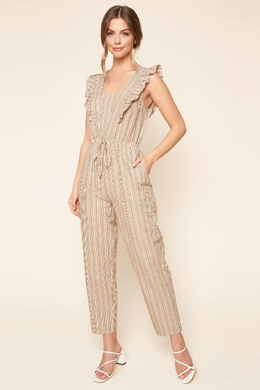 Women's Holiday Attire Tiana Striped Sleeveless Ruffle Jumpsuit