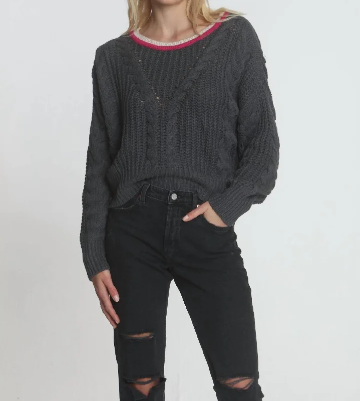 Women's Night-Out Outfit Dakota Cable Crew Sweater In Charcoal