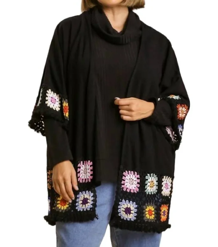 Women's Casual Wear Outfit Crochet Kimono In Black