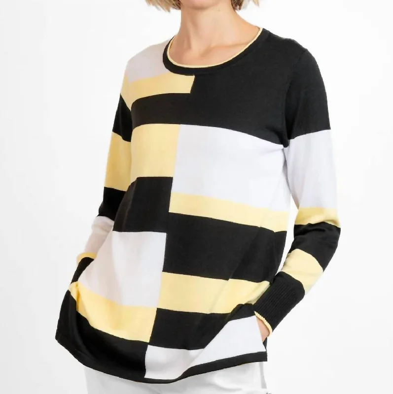 Women's Formal Event Outfit Crewneck Colorblock Sweater In Mimosa