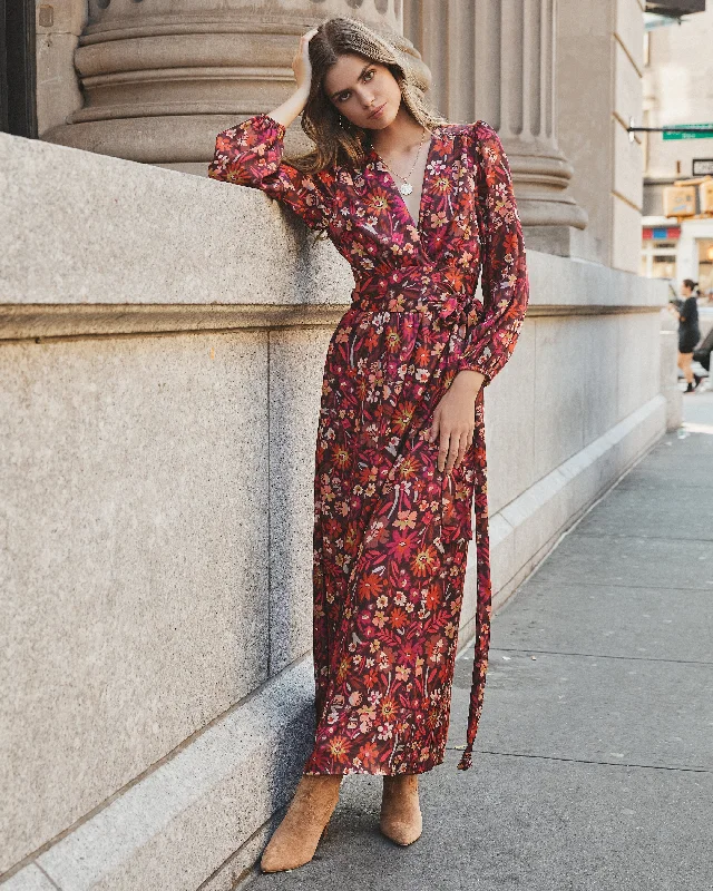 Women's Work Outfit For The Office Village Views Floral Wrap Maxi Dress