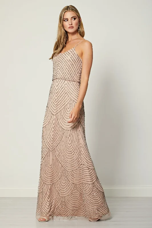 Women's Seasonal Garments Cami Sequin Stripe Embellished Maxi Dress in Cameo Rose