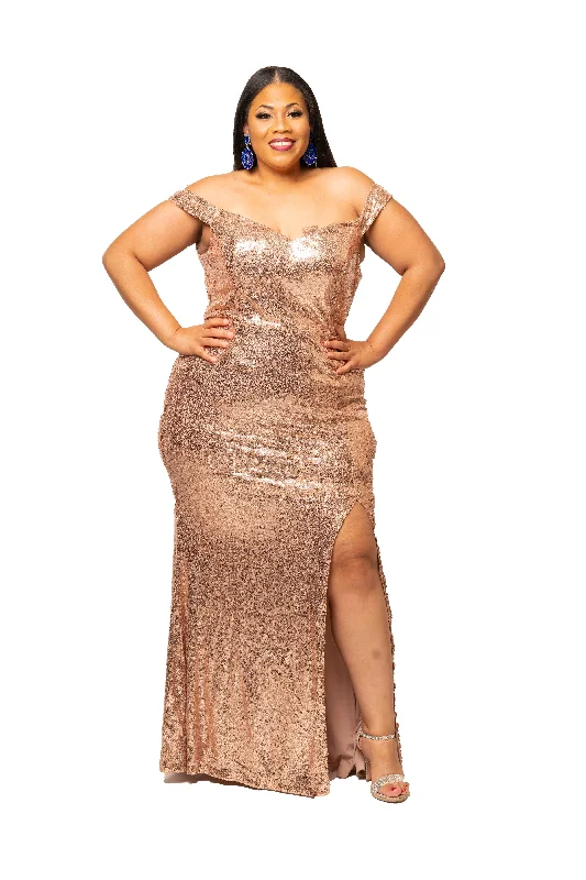 Women's Comfortable Garments Gold Joseline Sequin Gown