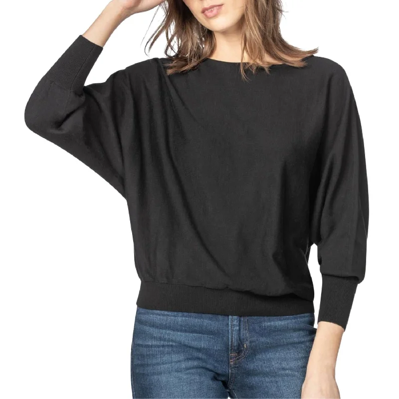 Modern Women's Attire Dolman Sleeve Boatneck Sweater In Black