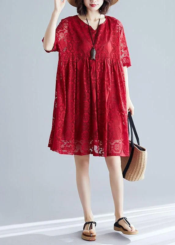 Women's Clothes And Garments Italian v neck hollow out dresses pattern red Dress