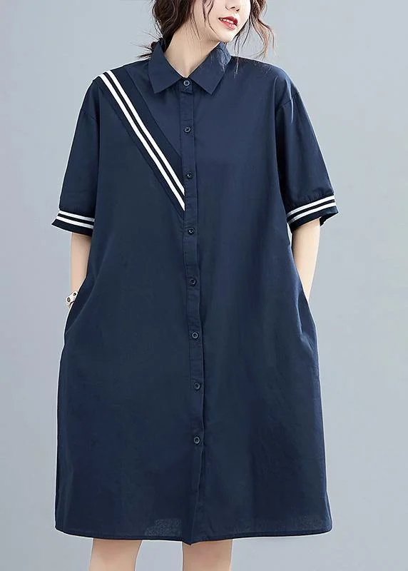 Women's Office Outfit Modern lapel Cotton summer dresses Fashion Ideas navy Dress