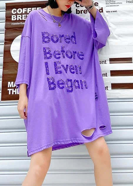 Women's Clothes And Garments Style purple Sequined Cotton quilting dresses o neck Hole loose summer Dress