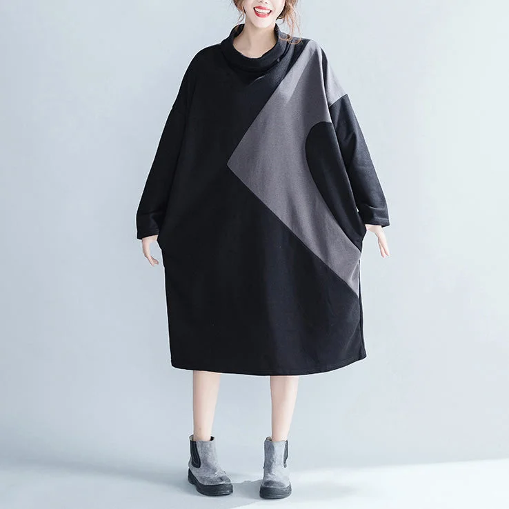 Women's Formal Event Attire Women Cotton Causual Loose Color Block Dresses