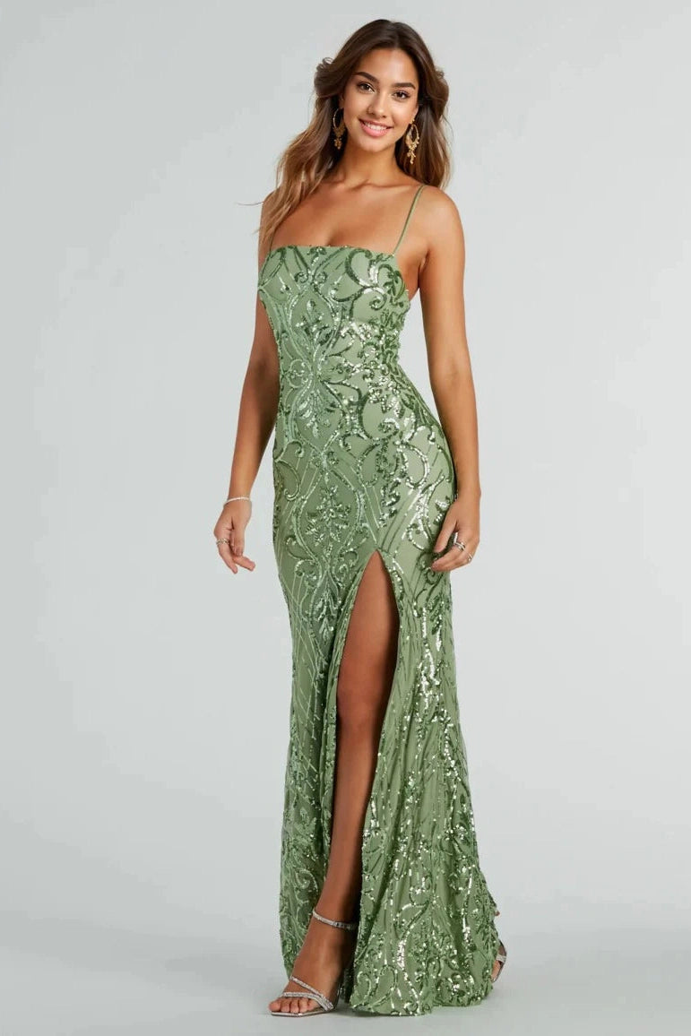 Women's Date Night Outfit Formal Sequin Slit Mermaid Long Dress