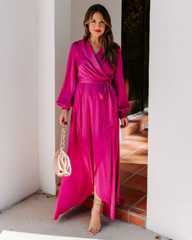 Fashionable Women's Outfit Always Memorable Satin Maxi Dress - Magenta - FINAL SALE