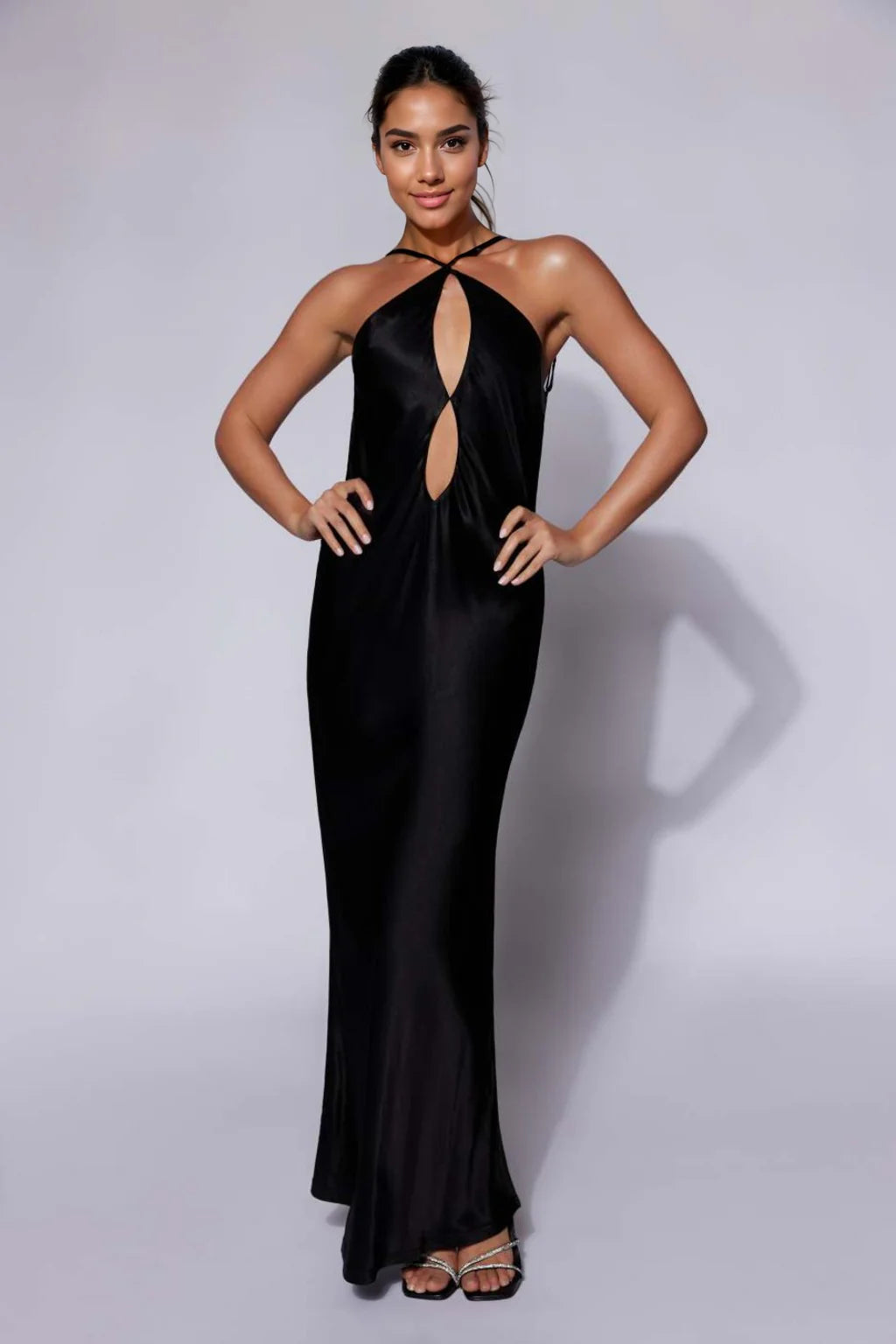 Women's Relaxed Outfit Lucia Satin Cut Out Maxi Dress - Black