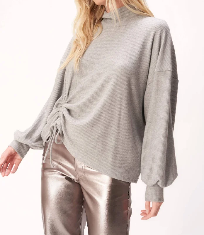 Women's Formal Event Outfit Sinead Cinched Heathered Cozy Rib Mockneck Top In Heathered Grey