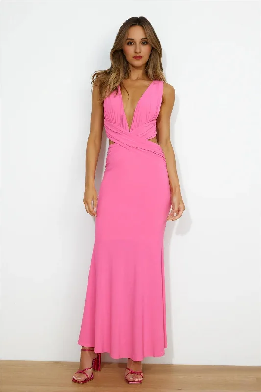 Women's Professional Outfit Cocktail Fun Maxi Dress Hot Pink