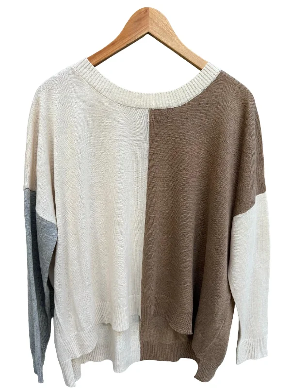 Women's Casual Outfit Women's Colorblock Sweater In Tan