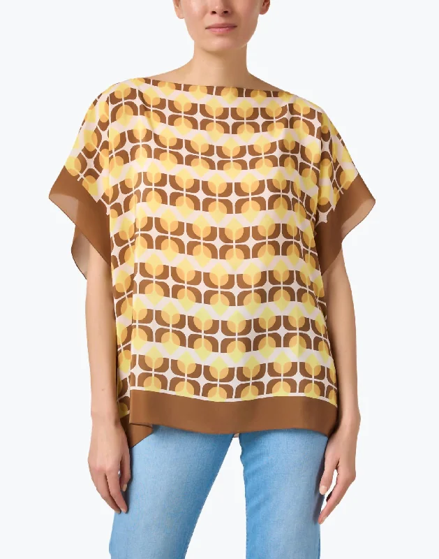 Women's Classic Outfit Print Silk Poncho Top In Yellow