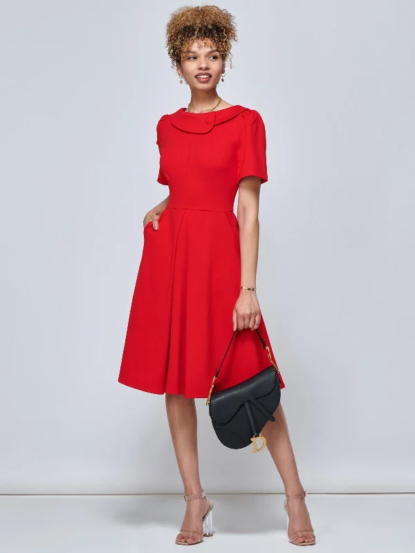 Women's Holiday Attire Jolie Moi Valencia Flared Dress, Red