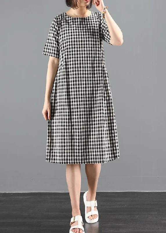 Formal Outfit For Women Chic o neck summer clothes Sewing black plaid Dresses