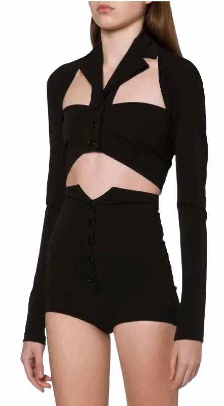 Chic Women's Garments Long Sleeve Stretch Cotton Shrugs In Black