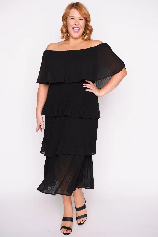 Affordable Luxury Women's Garments Faire Black Pleated Dress