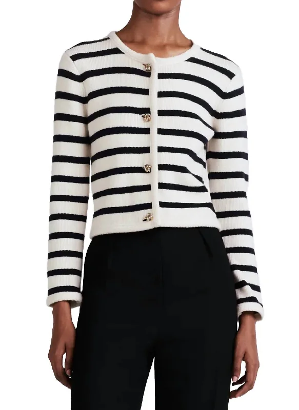 Women's Activewear Attire Keene Stripe Crewneck Cardigan In Ivory