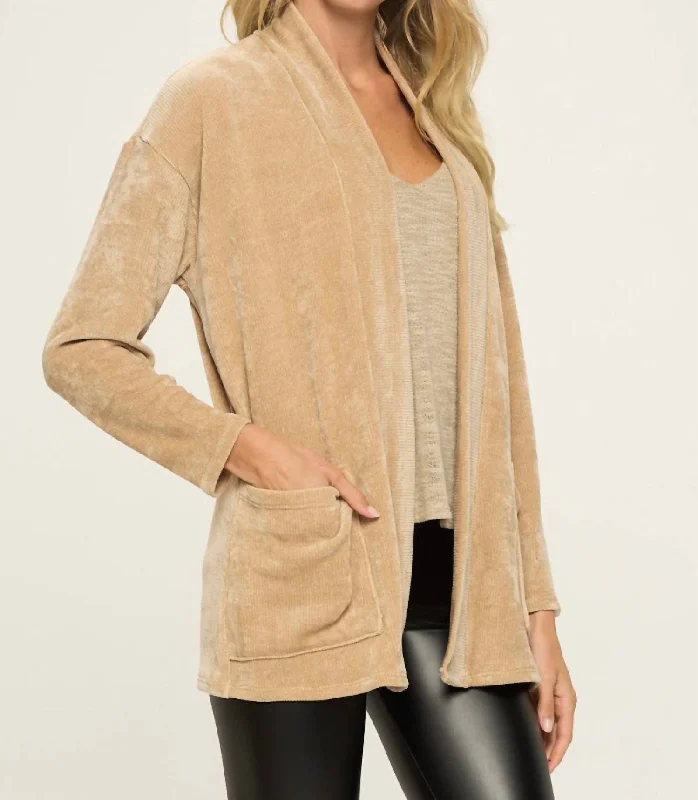 Comfortable Garments For Women Meredith Cardigan In Taupe