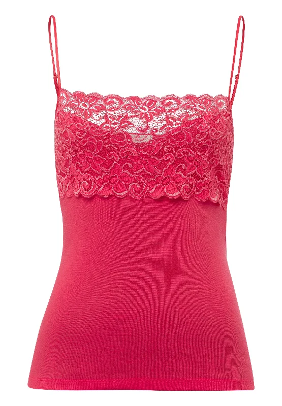 Vintage-Inspired Garments Luxury Moments Wide Lace Cotton Camisole | Geranium 71448-1399